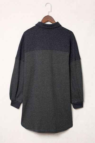 Waffle Knit Button Up Drop Shoulder Jacket - Damned Threads